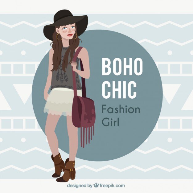 Chica modelo llevando ropa en diseño boho