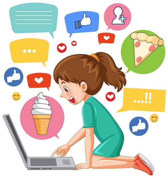 Una chica navegando por las redes sociales en una laptop