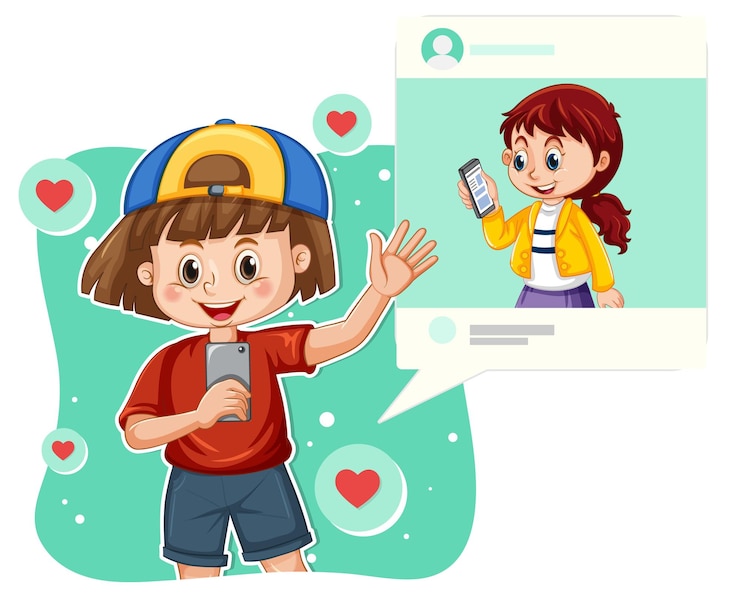 Vector gratuito chica navegando en las redes sociales usando el teléfono