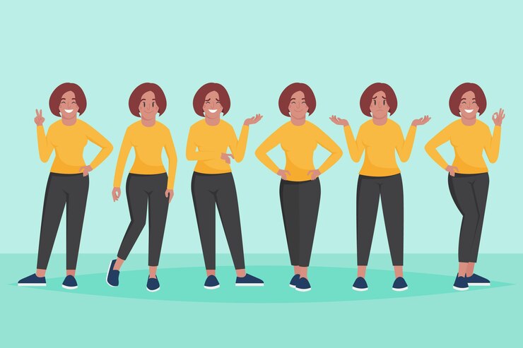 Vector gratuito chica negra dibujada a mano plana en diferentes poses