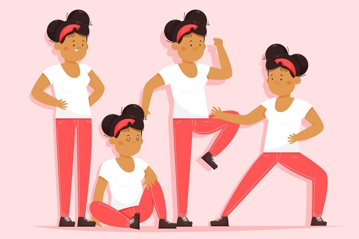 Vector gratuito chica negra ilustrada en diferentes poses.