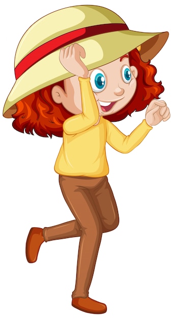 Chica de pelo rojo con camisa amarilla y sombrero