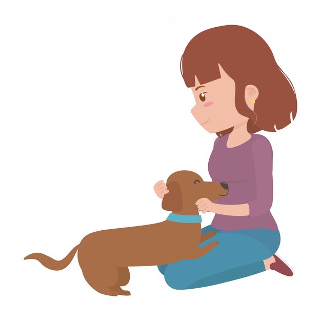 Chica con perro de dibujos animados.