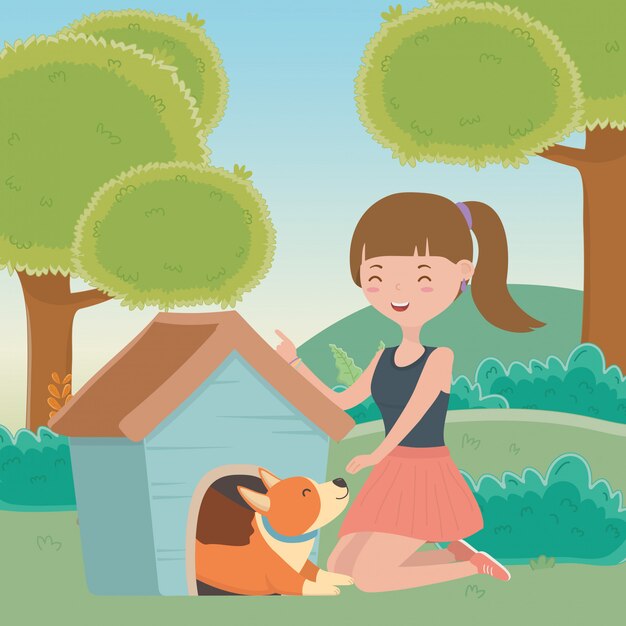 Chica con perro de dibujos animados.