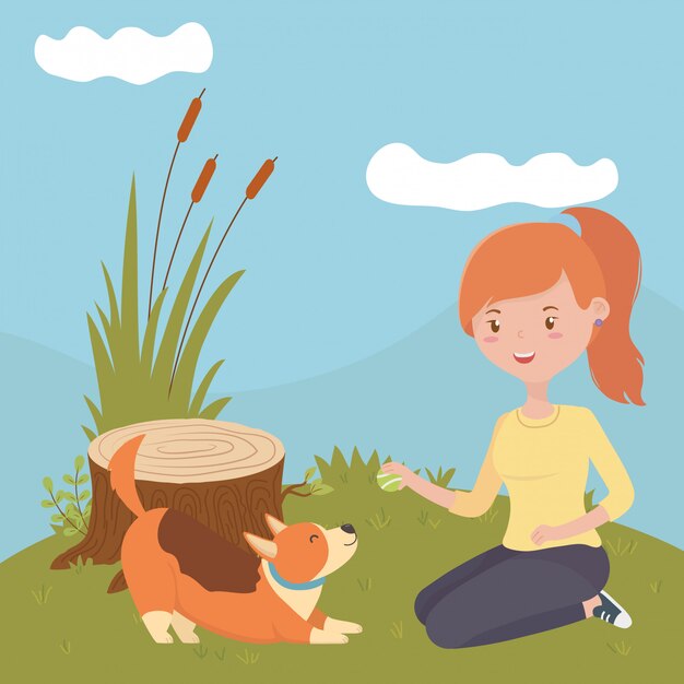 Chica con perro de dibujos animados.