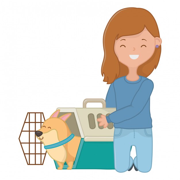 Chica con perro de dibujos animados.