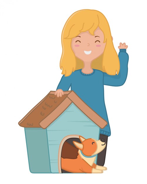 Chica con perro de dibujos animados.