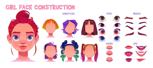Chica personaje cara avatar construcción dibujos animados