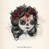 Vector gratuito chica pintada a mano como una calavera catrina