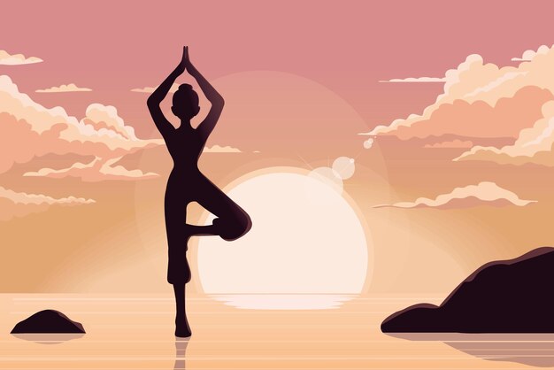 chica practica meditación en la naturaleza, namaste saludando