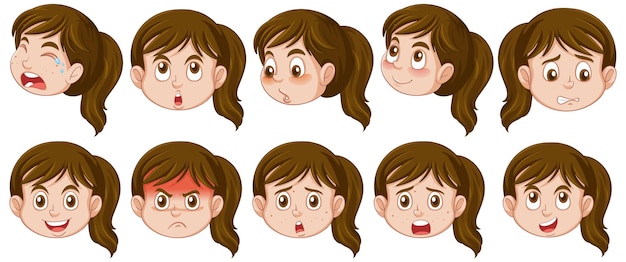 Chica de la pubertad con diferente expresión facial.
