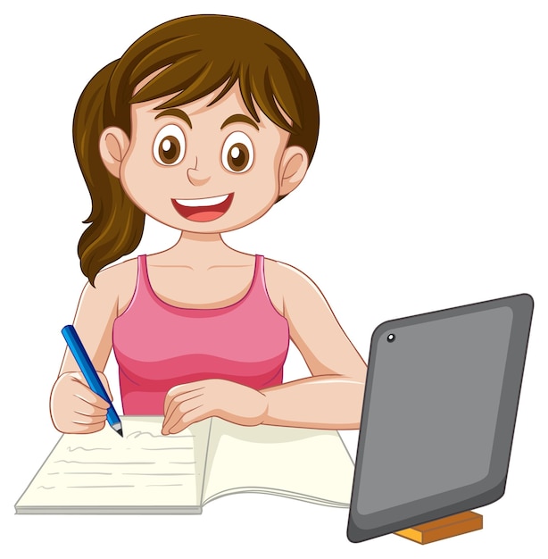 Vector gratuito chica de la pubertad haciendo la tarea