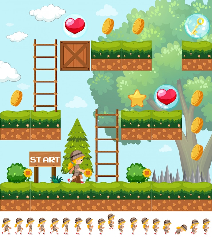 Vector gratuito chica recogiendo elementos del juego de monedas