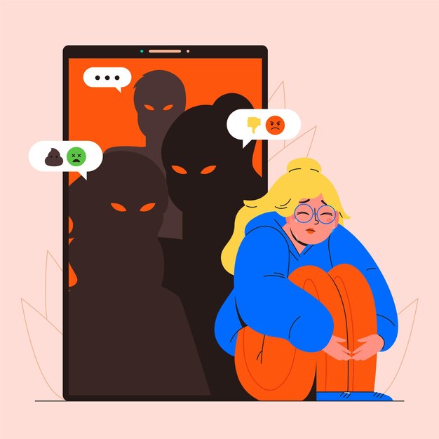 Chica siendo intimidada en línea ilustrada