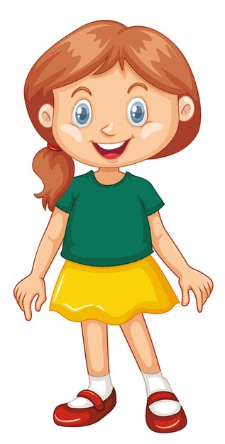 Chica con sonrisa feliz sobre fondo blanco.