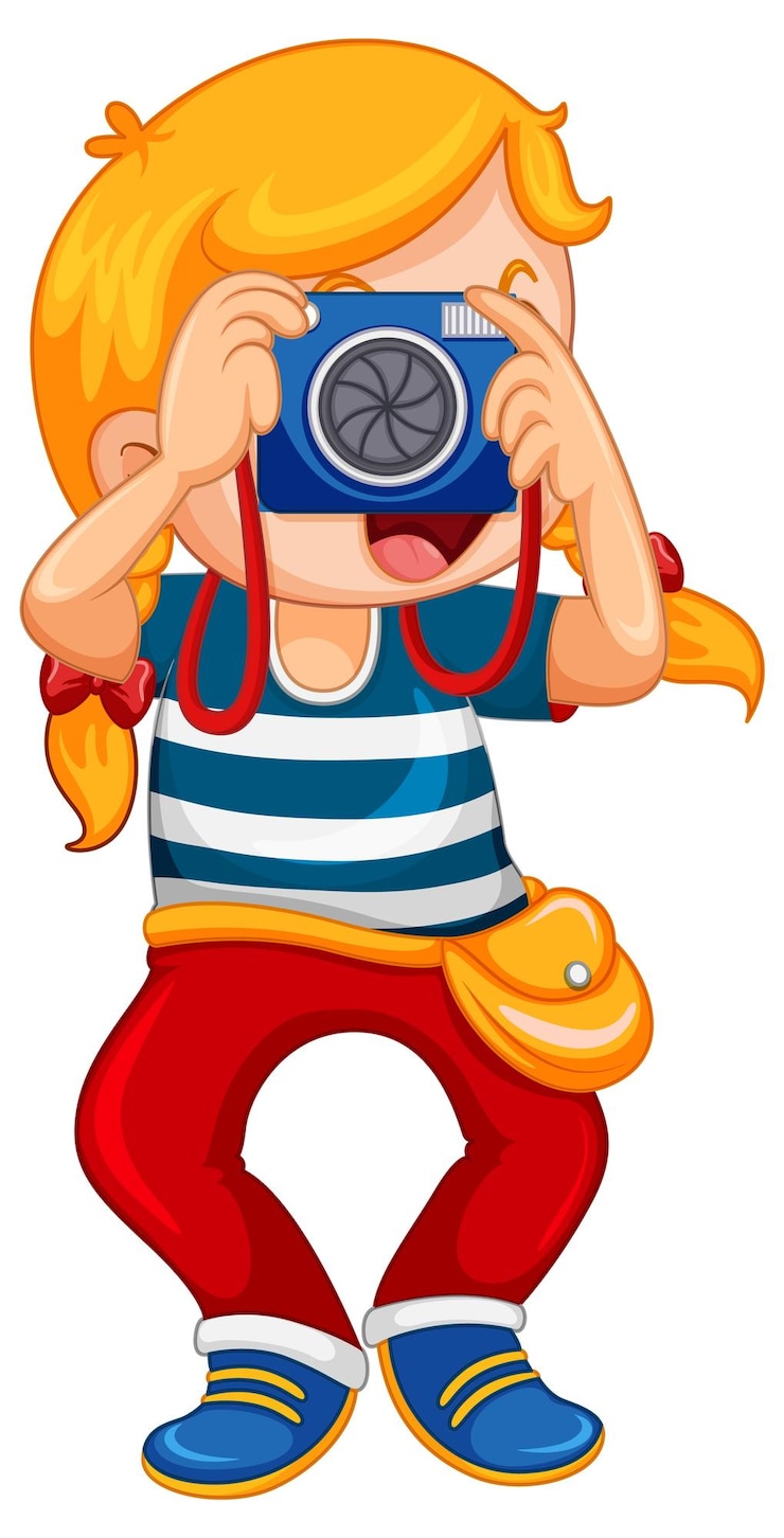 Vector gratuito chica sujetando cámara tomando foto