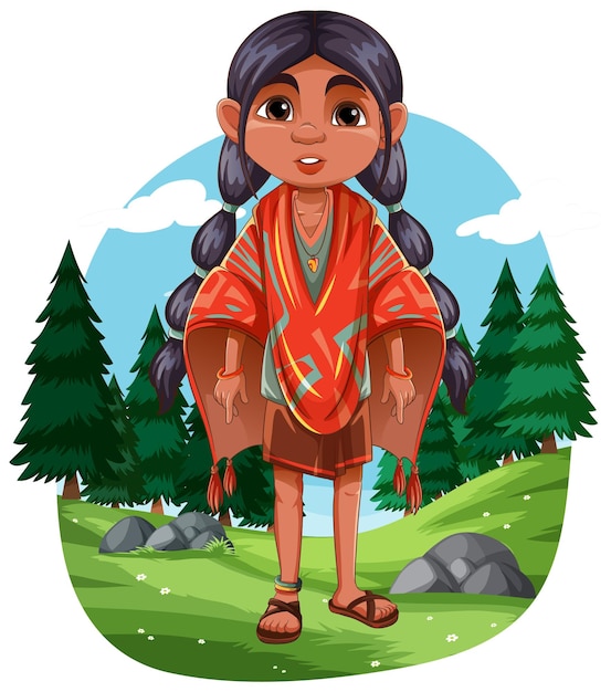 Vector gratuito chica en traje indígena en la naturaleza