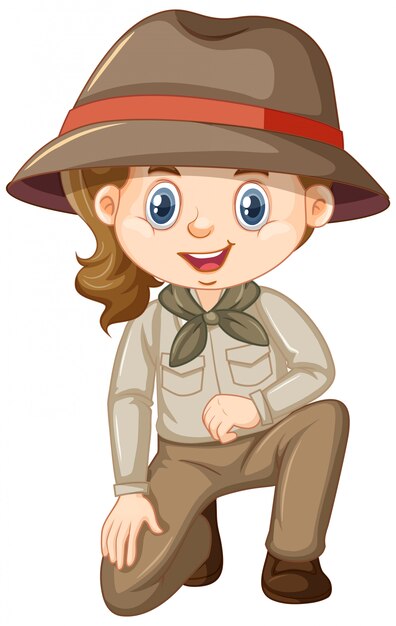 Chica en traje de safari en blanco