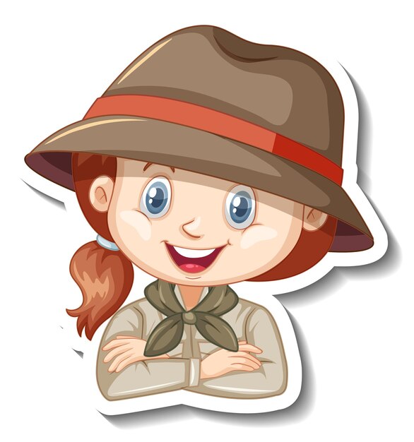 Chica en traje de safari pegatina de personaje de dibujos animados