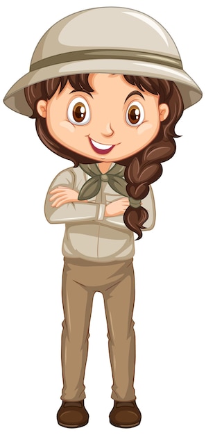 Chica en traje de safari sobre fondo aislado