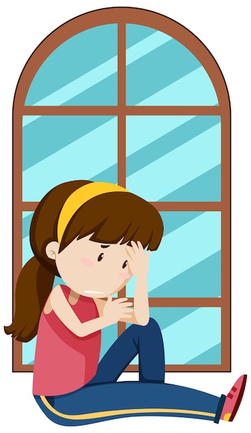 Chica triste sentada junto a la ventana