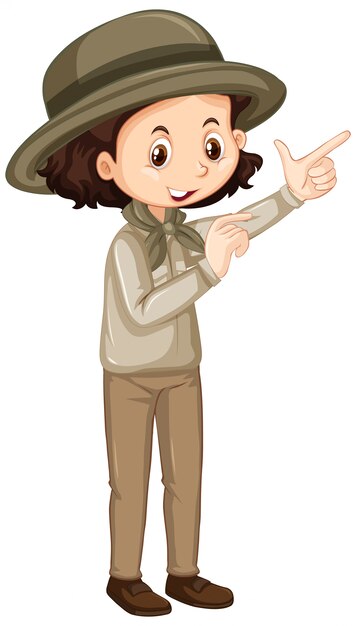 Chica en uniforme marrón sobre blanco