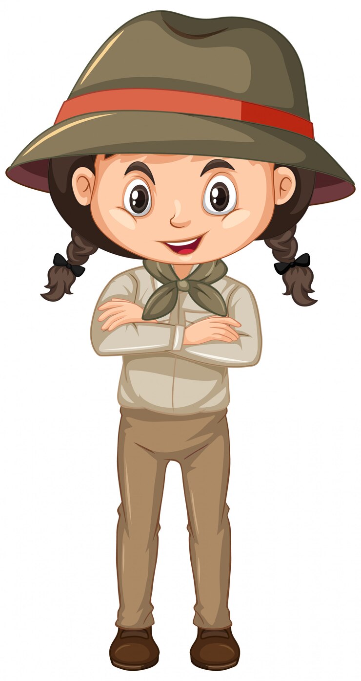 Vector gratuito chica en uniforme scout en blanco