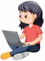 Vector gratuito una chica usando dibujos animados de laptop