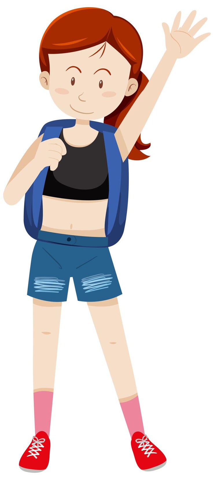 Vector gratuito una chica viajera saludando con la mano al estilo de las caricaturas