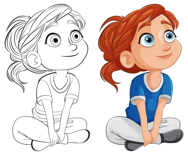 Chicas alegres de dibujos animados sentadas juntas