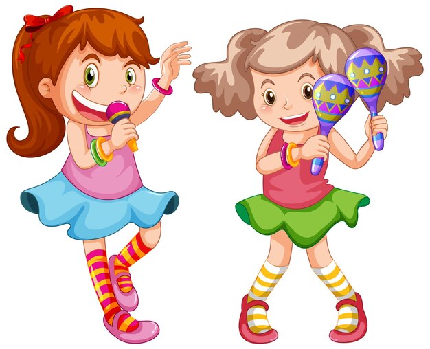 Chicas felices con instrumentos musicales