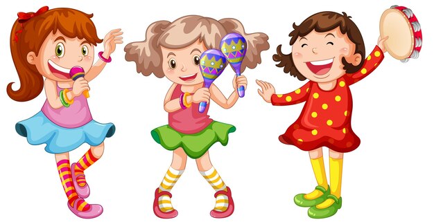 Chicas felices con instrumentos musicales