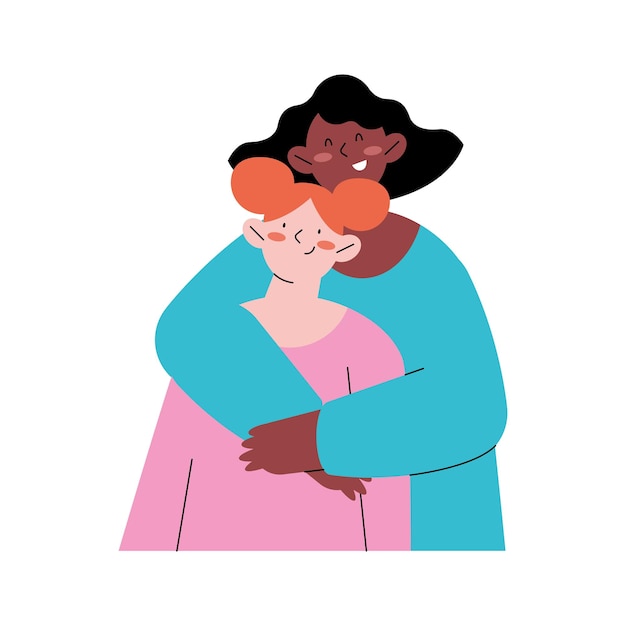 Vector gratuito chicas interraciales en un abrazo fraternal