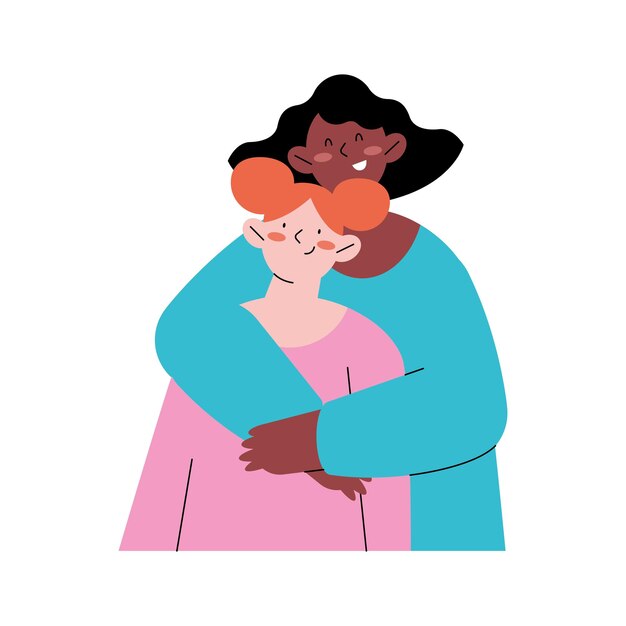 chicas interraciales en un abrazo fraternal