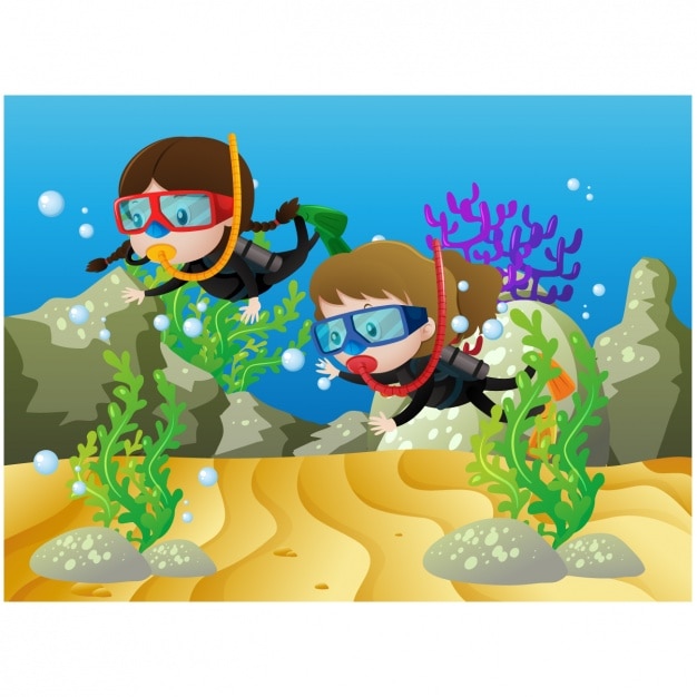 Vector gratuito chicas practicando buceo