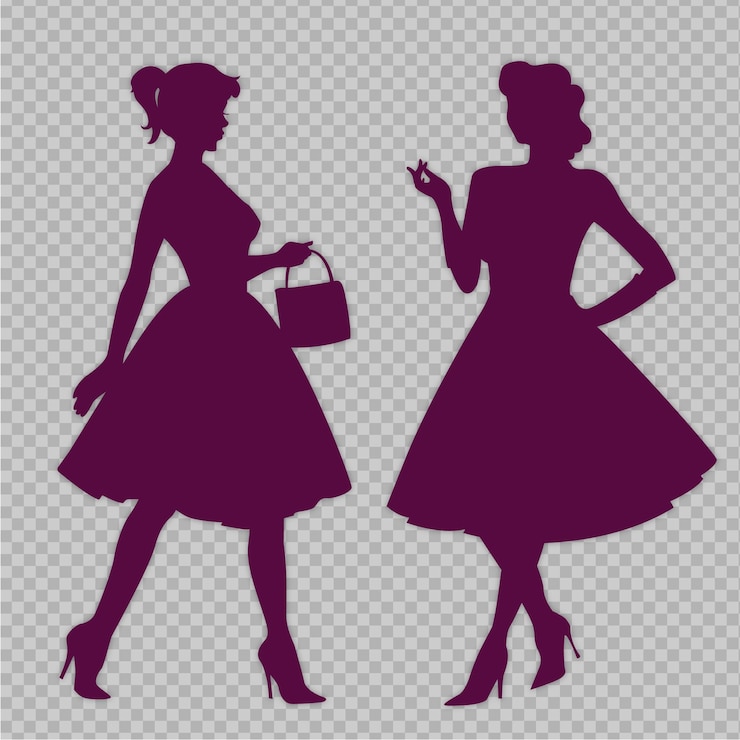 Vector gratuito chicas vintage con faldas medias y siluetas de tacones altos.