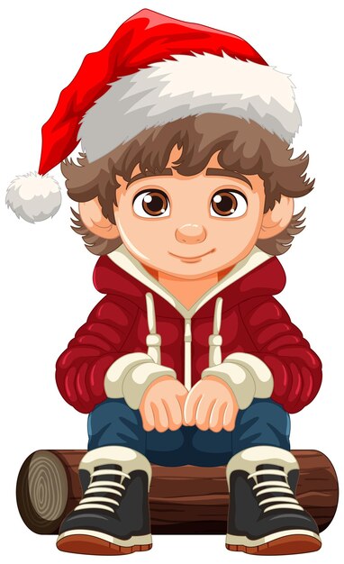 Vector gratuito chico alegre con expresión neutra en sombrero de navidad