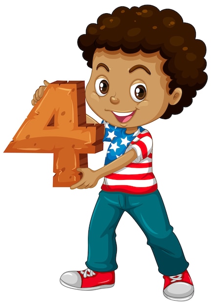 Chico americano sosteniendo matemáticas número cuatro