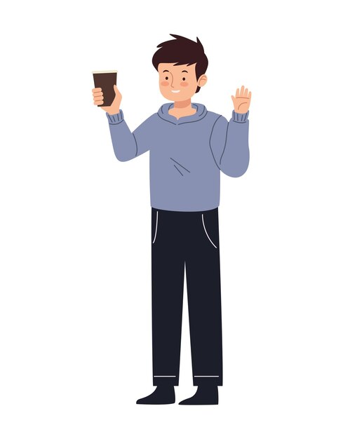chico bebiendo café taza reutilizable ilustración
