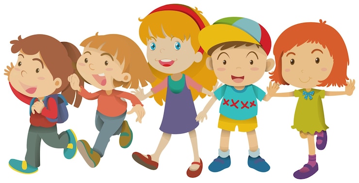 Vector gratuito chico y chicas con cara feliz