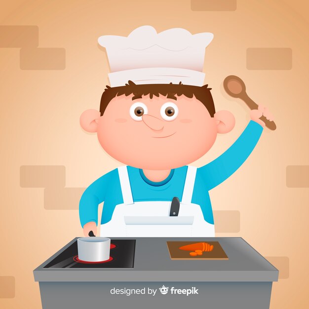Chico cocinando en la cocina