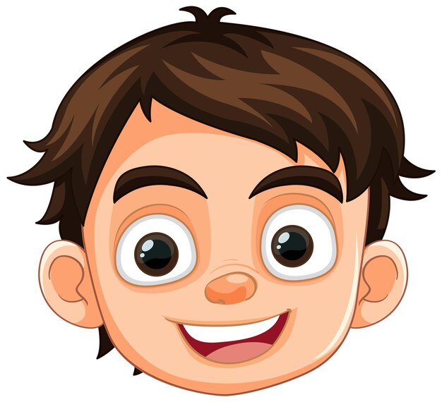 Chico de dibujos animados alegre con una cara feliz