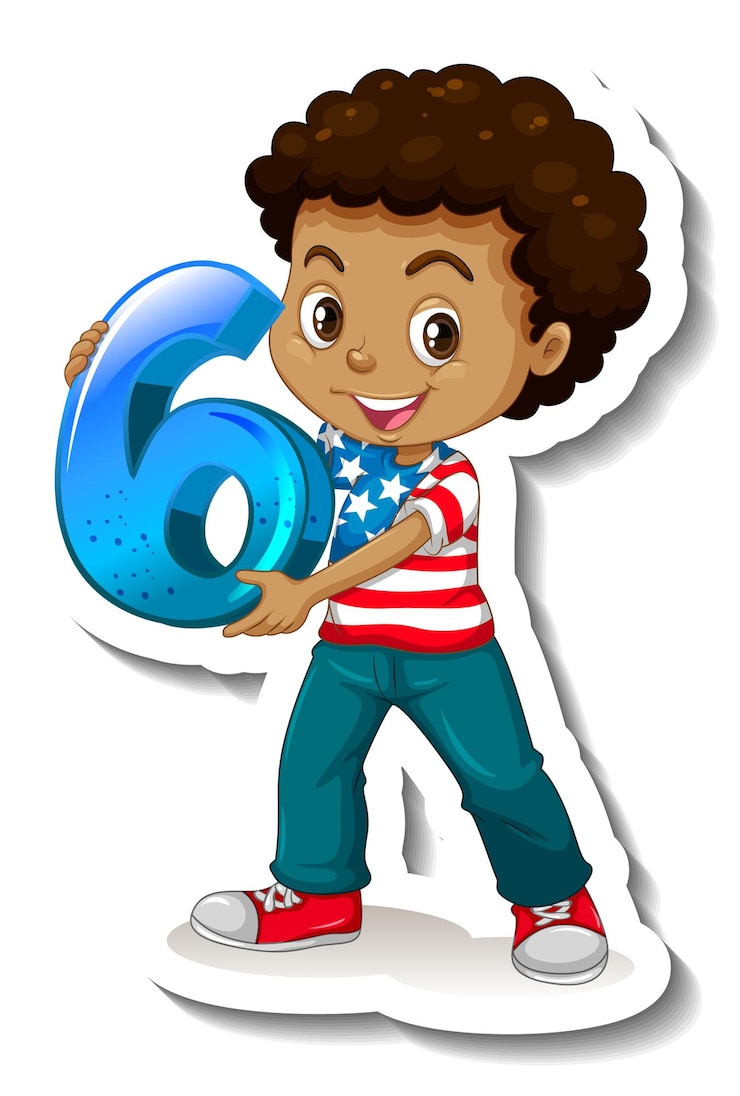 Vector gratuito chico estudiante sosteniendo el número seis