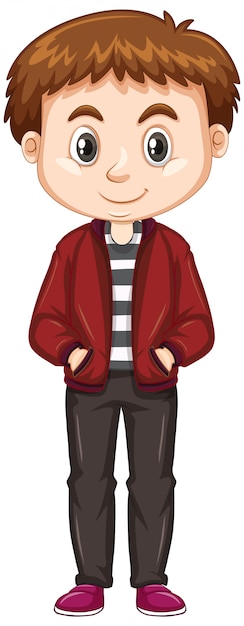 Chico lindo con chaqueta roja sobre blanco