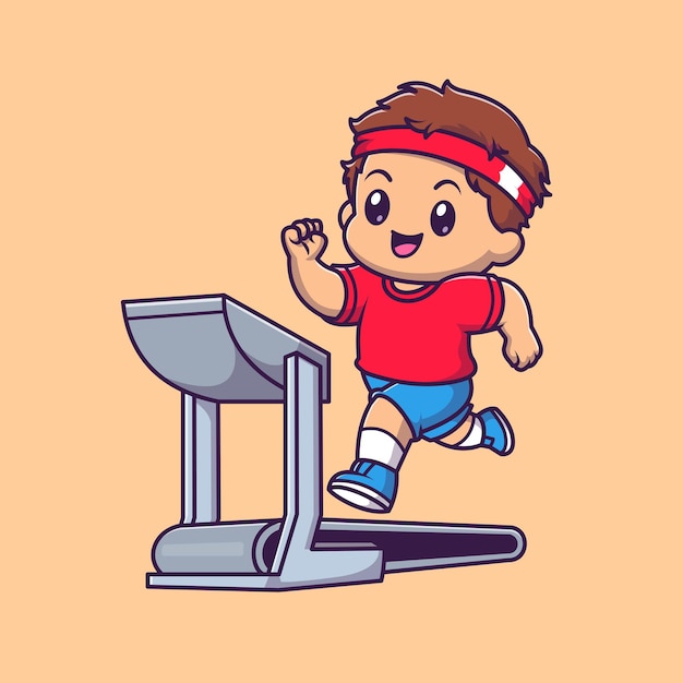 Vector gratuito chico lindo corriendo en cinta de correr cartoon vector icono ilustración personas deporte icono concepto aislado