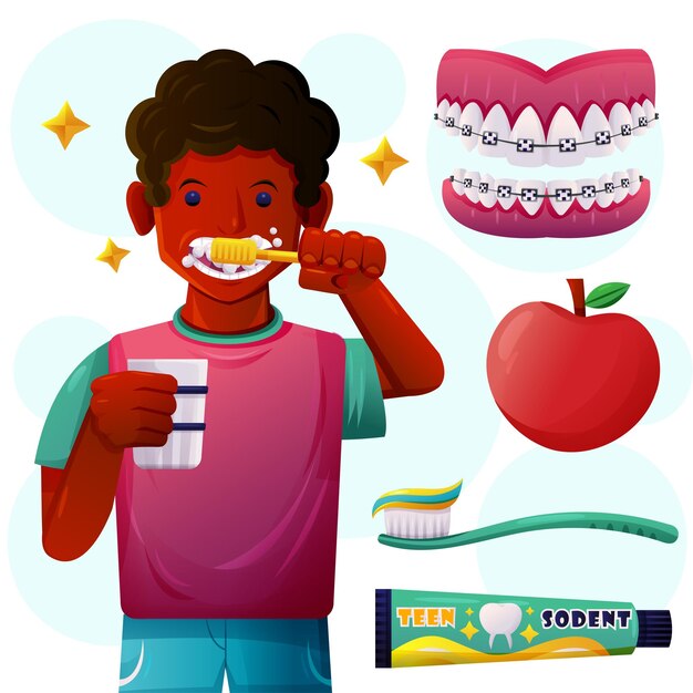 Chico lindo y cuidado dental con elemento de objeto.