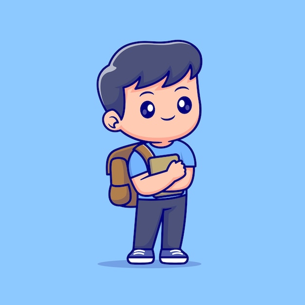 Chico lindo con mochila y libro icono vectorial de dibujos animados Ilustración gente icono de educación aislado