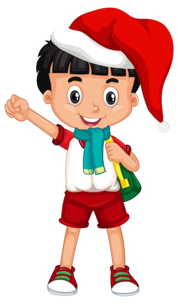 Vector gratuito chico lindo en personaje de dibujos animados de traje de navidad