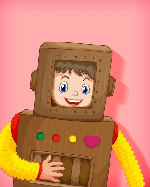 Chico lindo con traje de robot aislado