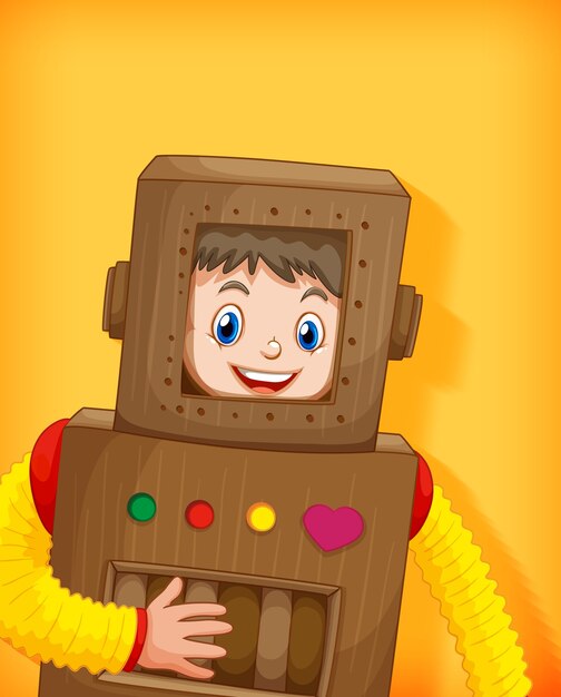 Chico lindo con traje de robot aislado